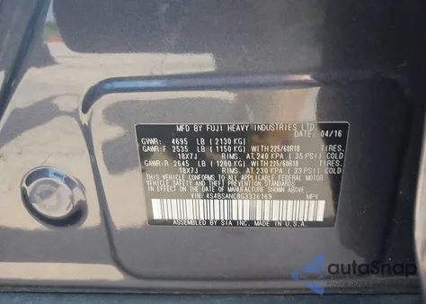 2016 Subaru Outback 2.5I Limited from USA, damaged, VIN 4S4BSANC8G3336169